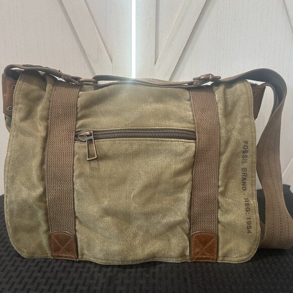 Vintage Fossil Distressed Canvas & Leather Laptop Bag - Picture 1 of 16